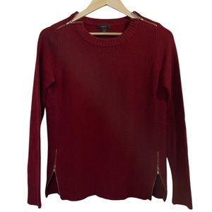 J. CREW Red/Burgundy Wool Crew Neck Zipper Trim Pullover Sweater - Size XS